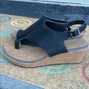 Chic Black and Tan Wedge Sandals